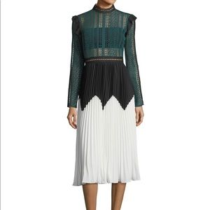 Self Portrait Stripe Paneled Lace Midi Dress